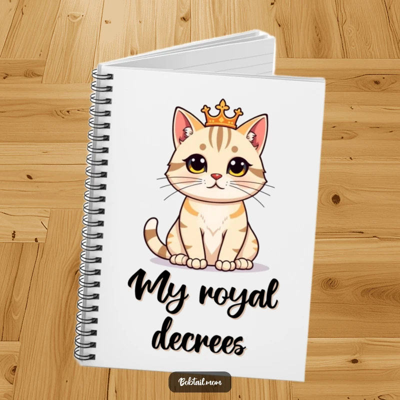 Funny Bobtail Cat Notebook with a proud feline sitting regally, perfect for jotting down majestic, humorous thoughts.