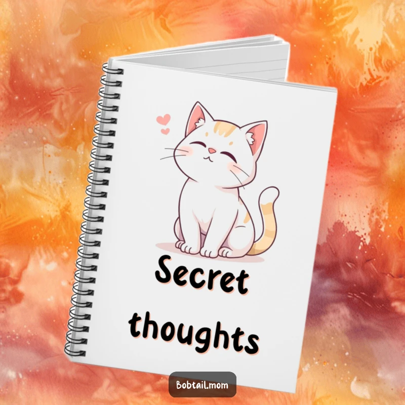 Funny Bobtail Cat Notebook featuring a Bobtail cat with a gentle tail swish and soft meow, perfect for capturing sweet notes.