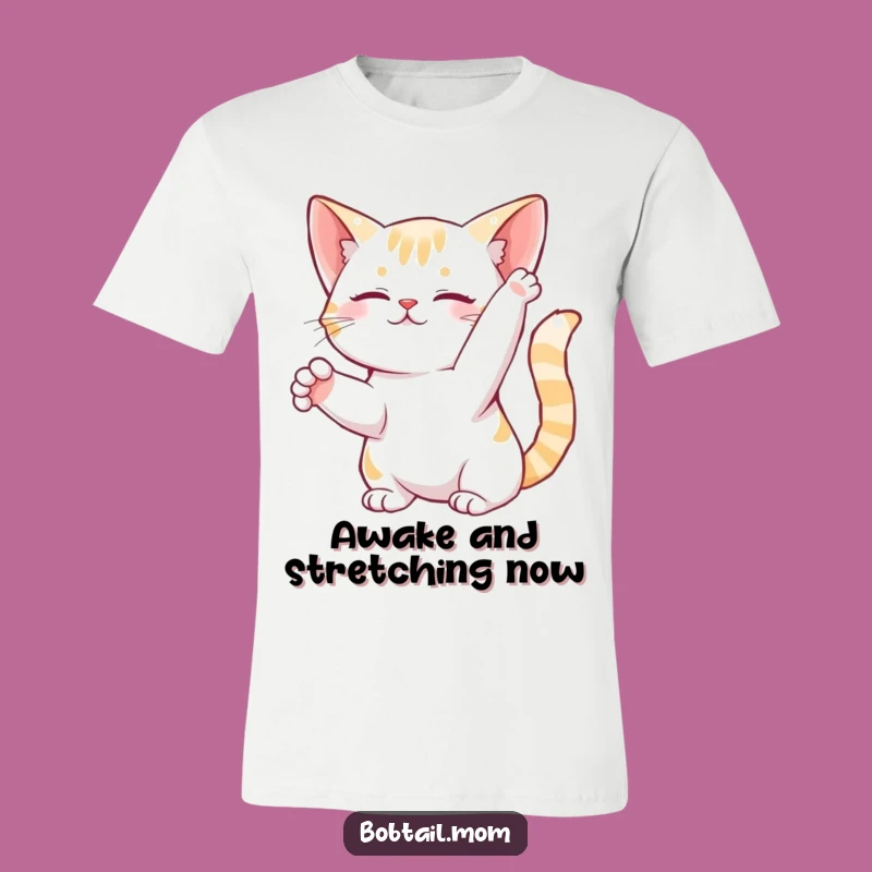 Funny Bobtail Cat Stretch T-Shirt: Graceful Feline Pose, Comfortable Funny Gift