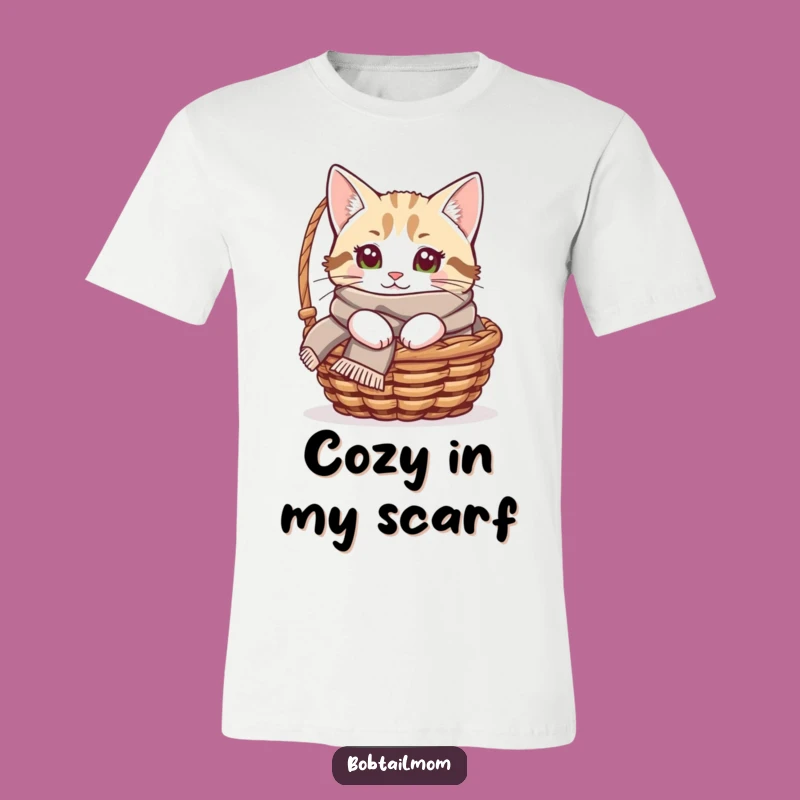 Funny Bobtail Cat Scarf T-Shirt - Cozy Kitty Peekaboo Style Gift