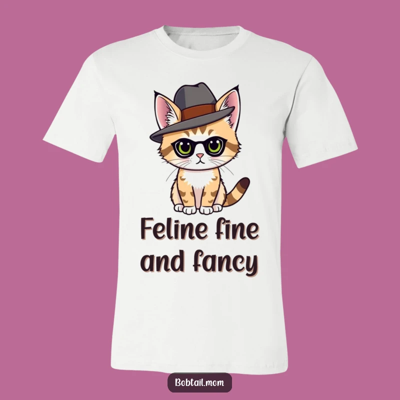 Funny Bobtail Cat Hat T-Shirt - Chic Feline Fashion Tee Funny Gift