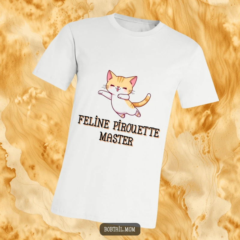 Funny Bobtail cat in ballet slippers, frozen mid-leap, embodying the spirit and humor of a dedicated dancer.