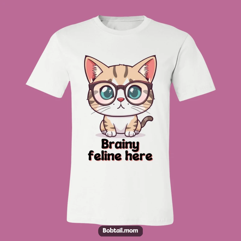 Funny Bobtail Cat Reader T-Shirt: Wear Your Smart Side with Determined Feline Style