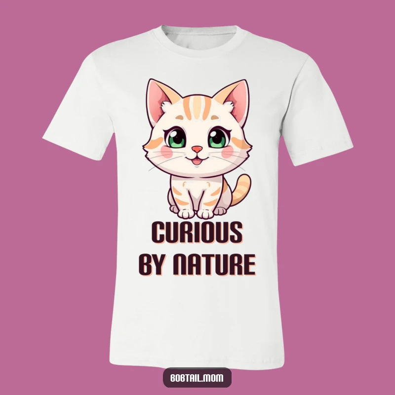 Funny Bobtail Cat T-Shirt: Curious Happy Character Tee, Cat Lover Gift
