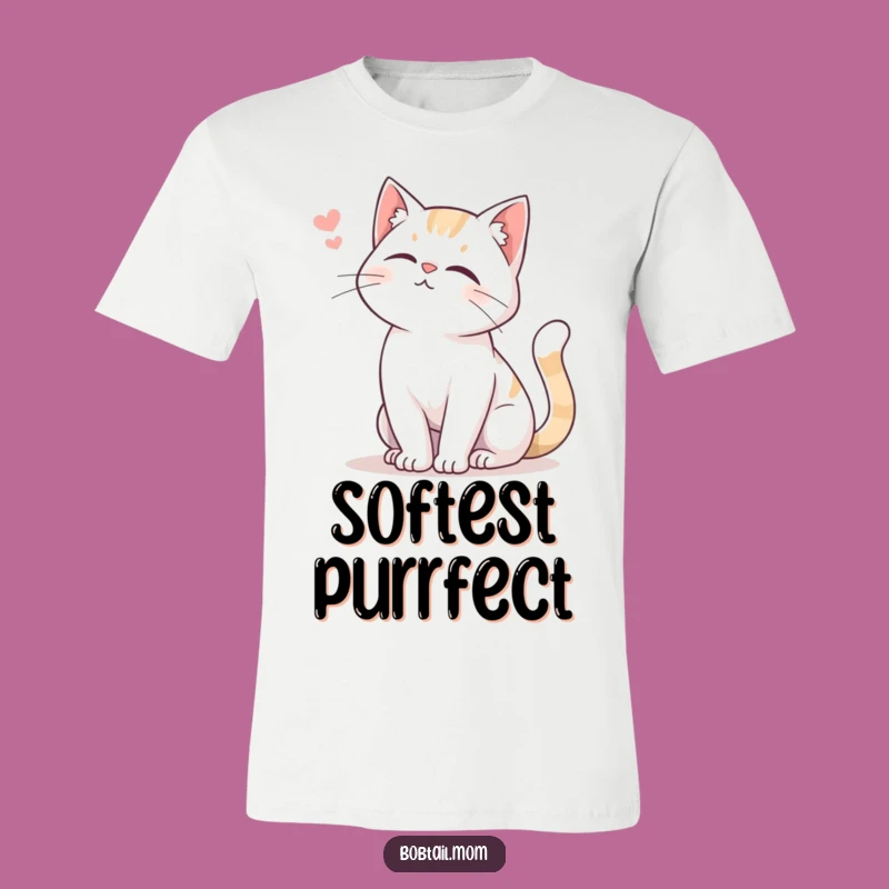 Funny Bobtail Cat T-Shirt: Gentle Tail Swish, Soft Meow, Adorable Tee