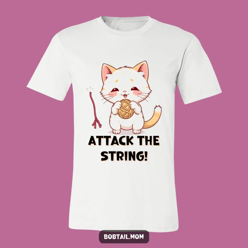 Funny Bobtail Cat T-Shirt: Playful Cat Batting Yarn