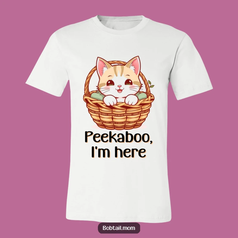 Funny Bobtail Cat T-Shirt: Cheerful Cat Peeking Out