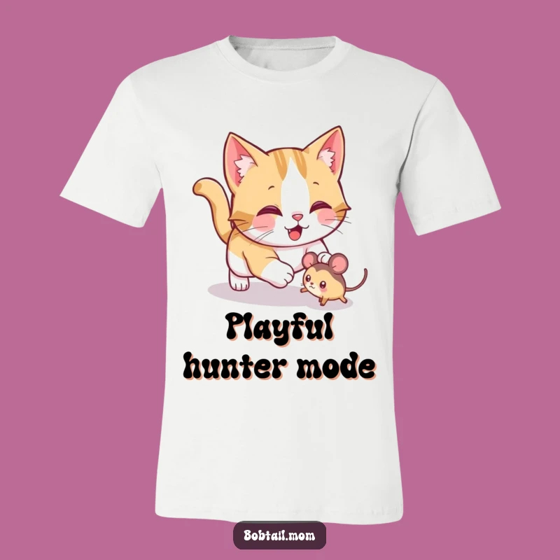 Funny Bobtail Cat Pounce T-Shirt: Playful Hunter Design for a Fun Gift