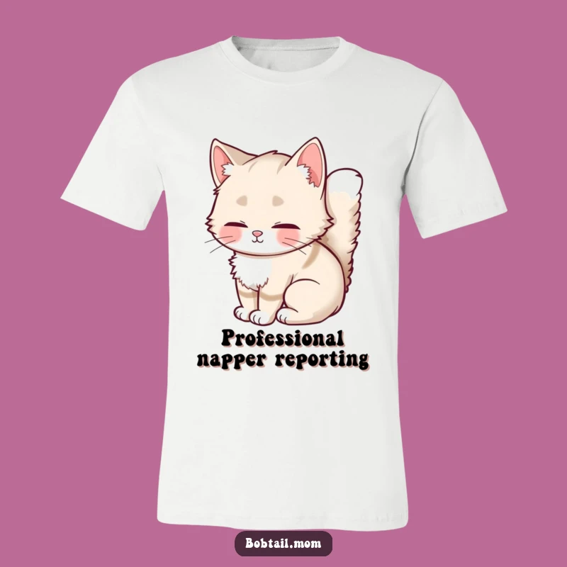 Funny Bobtail Cat T-Shirt: Adorable Fluffy Cat Lounging, Soft & Comfy