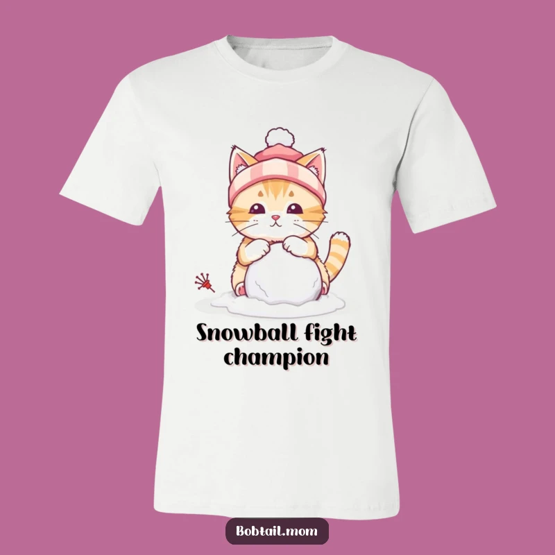 Funny Bobtail Cat Winter T-Shirt: Snowball Fun Hilarious Tee for Cozy Times