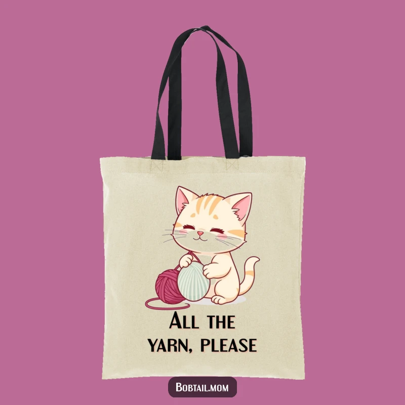 Funny Bobtail Cat Tote Bag: Playful Yarn Lover Shopping Bag Gift