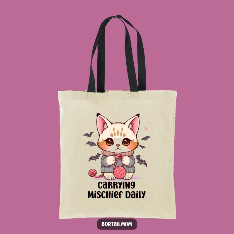 Funny Bobtail Cat Sweater Yarn Tote Bag - Chic & Hilarious Cat Accessory