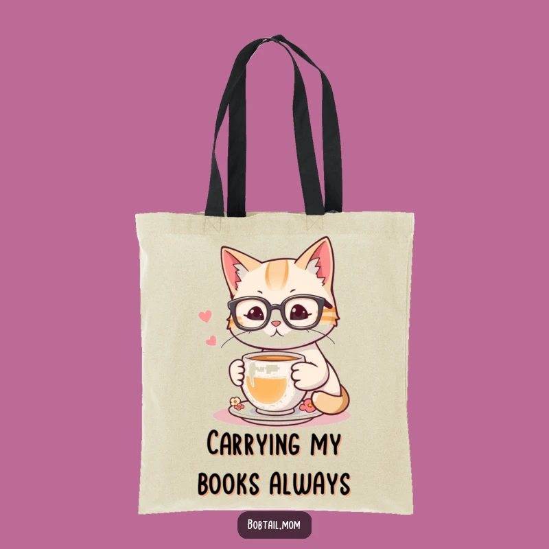 Funny Bobtail Cat Reading Tote Bag: Carry Books with Hilarious Literary Style