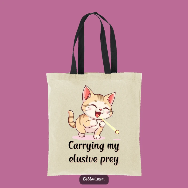 Funny Bobtail Cat Tote Bag: Delightful Laser Chase, Practical & Humorous Carry-All