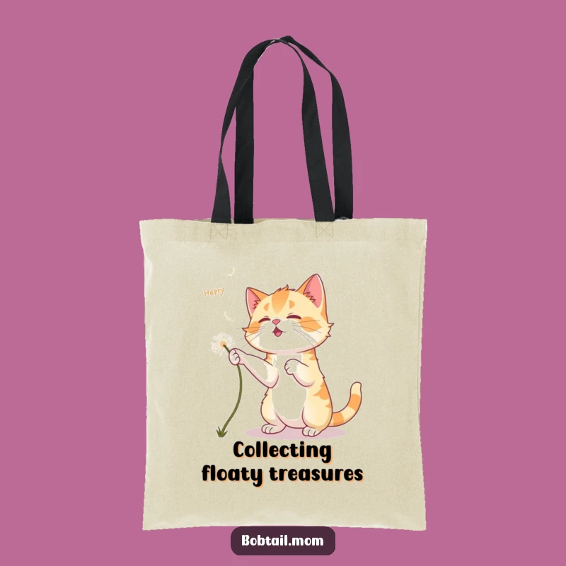 Funny Bobtail Cat Dandelion Tote Bag: Carry Your Day with Feline Playfulness