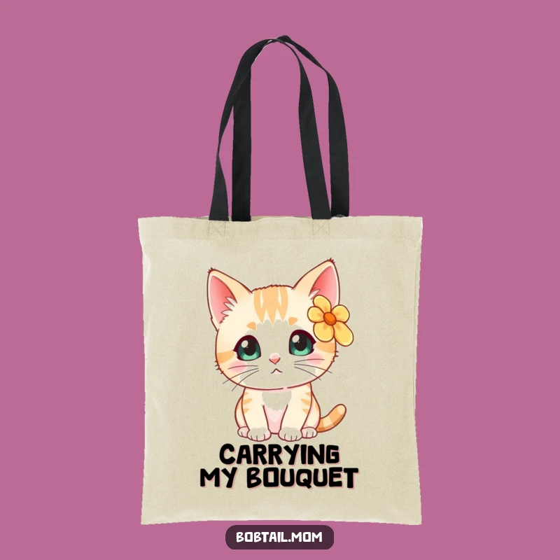 Funny Bobtail Cat Flower Tote Bag: Carry Your Curiosity with Floral Feline Flair