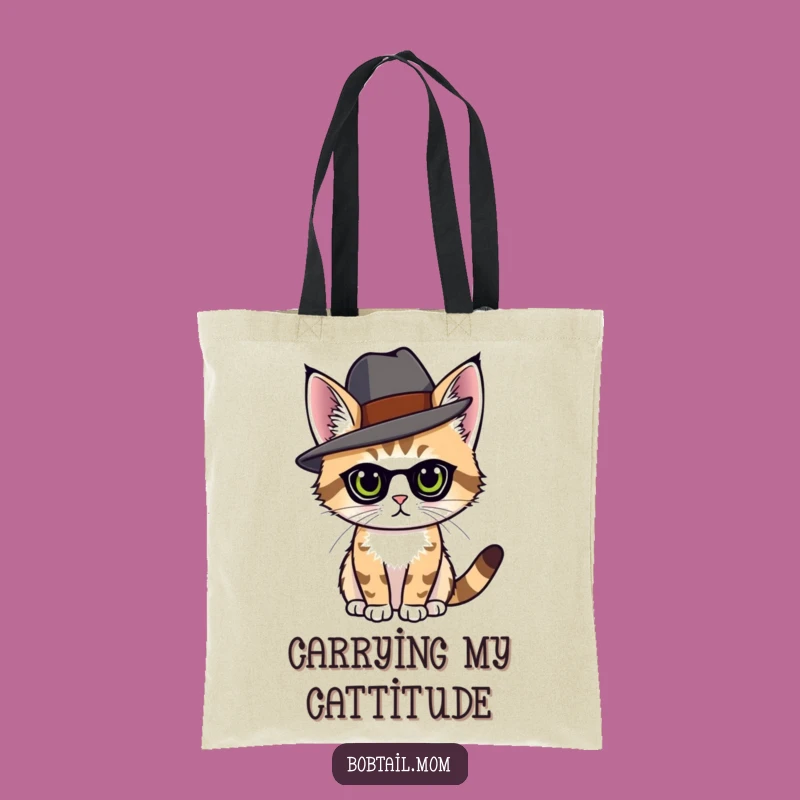 Funny Bobtail Cat Hat Tote Bag - Chic Feline Carryall Funny Gift