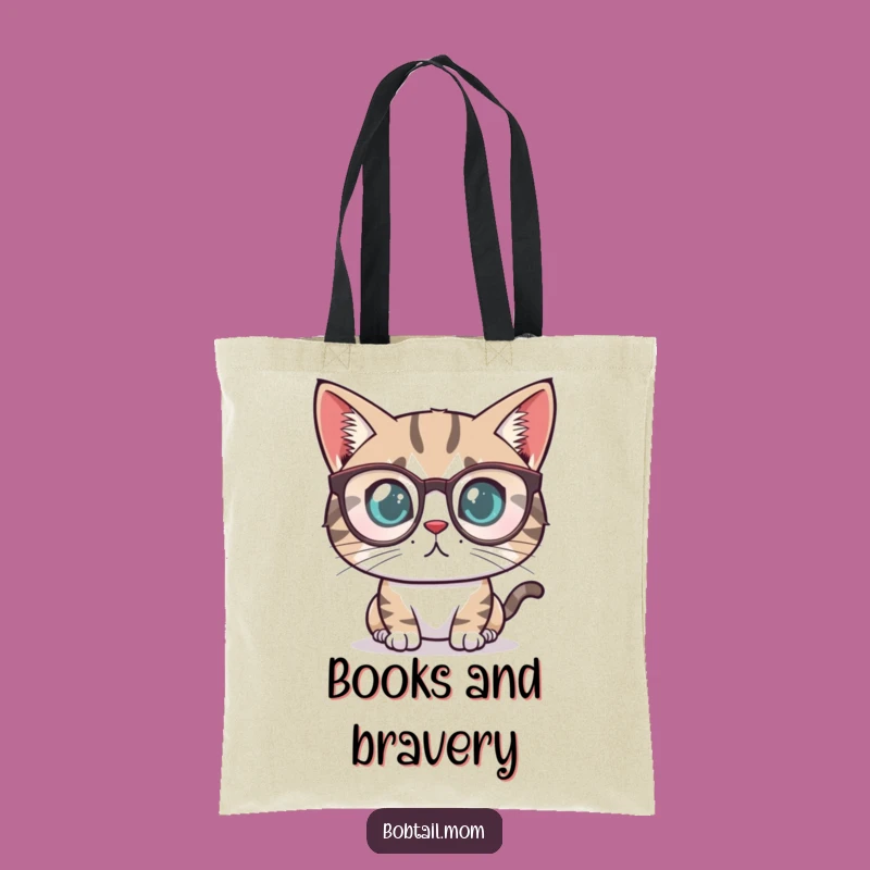 Funny Bobtail Cat Reader Tote Bag: Carry Your Knowledge with Determined Feline Style
