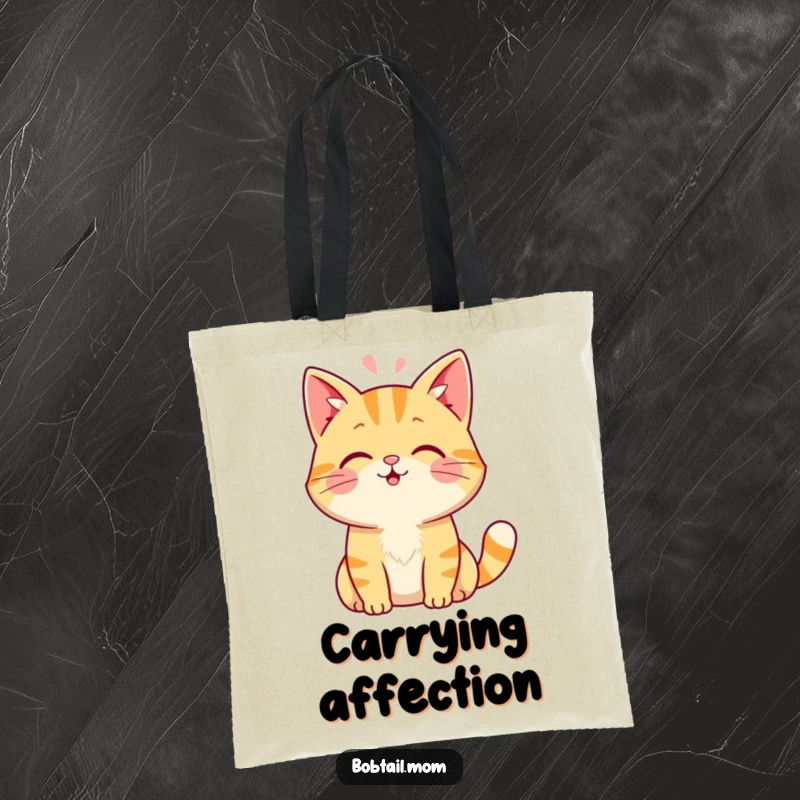 Funny Bobtail cat tote bag featuring a friendly cat giving a gentle head boop, perfect for carrying essentials with feline flair.