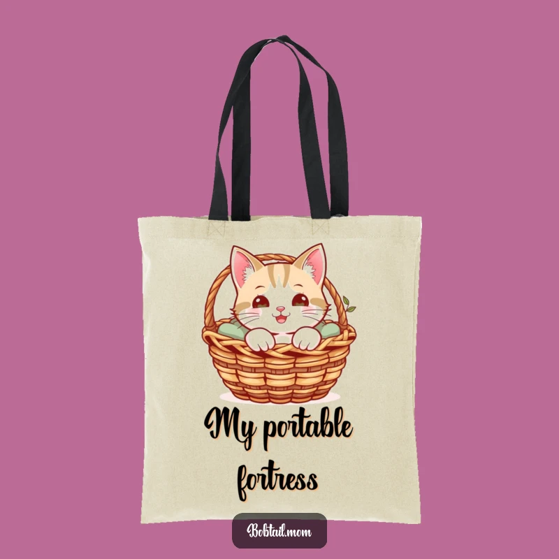 Funny Bobtail Cat Tote Bag: Cheerful Cat Peeking Out