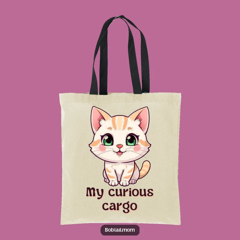 Funny Bobtail Cat Tote Bag: Curious Happy Character Bag, Cat Gift