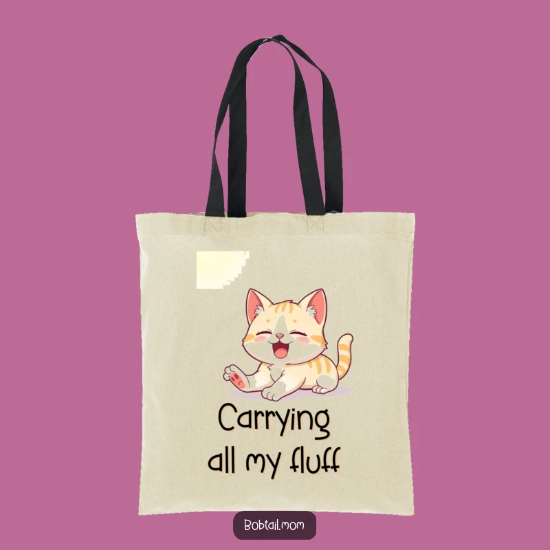 Funny Bobtail Cat Tote Bag: Cute Cat Yawning in Sunlight