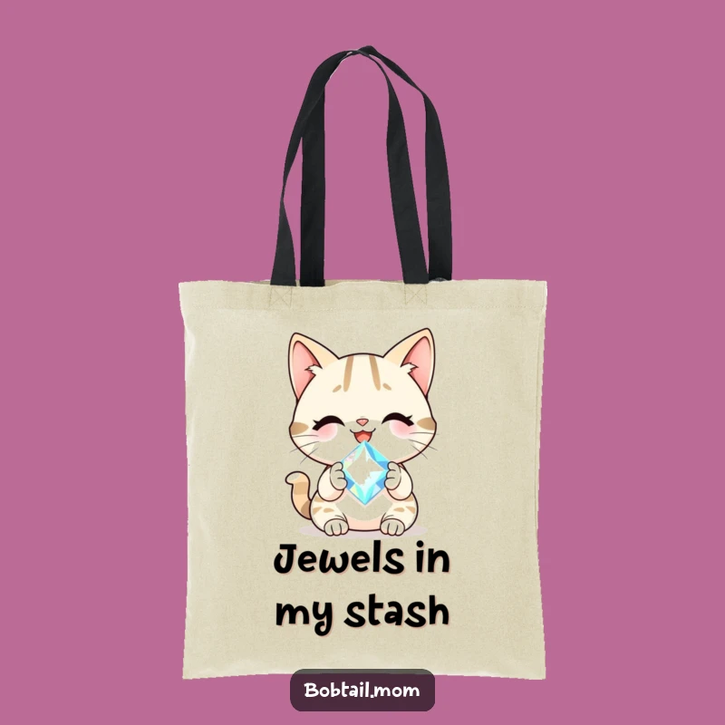 Funny Bobtail Cat Gem Tote Bag: Carry Your Sparkle with Cheerful Feline Style